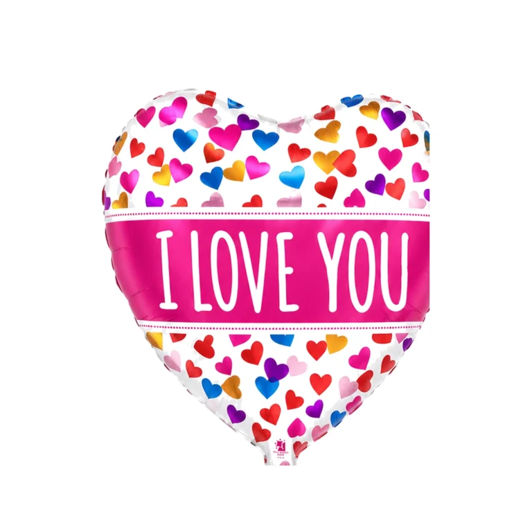 Folijski balon srce – I Love You sa šarenim srcima, 18″