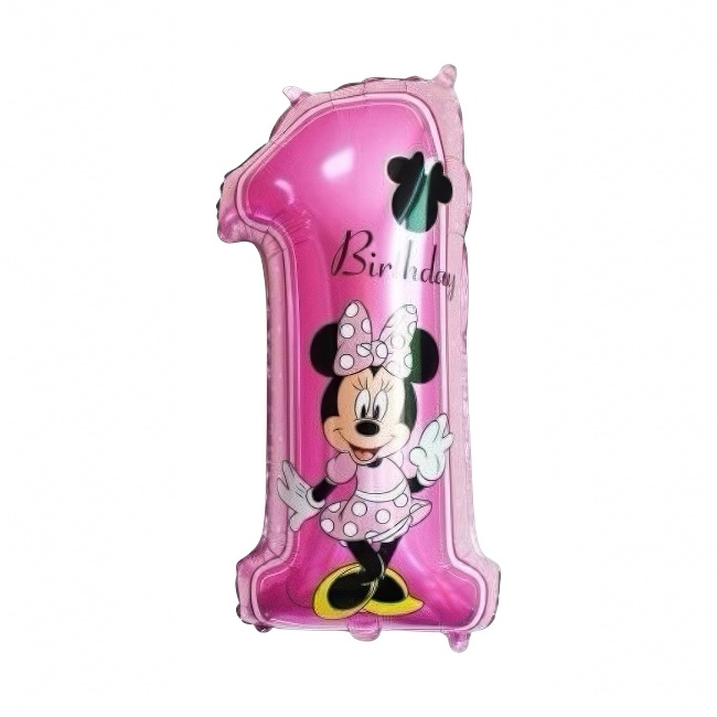 Folijski balon – broj 1 Minnie Mouse, rozi