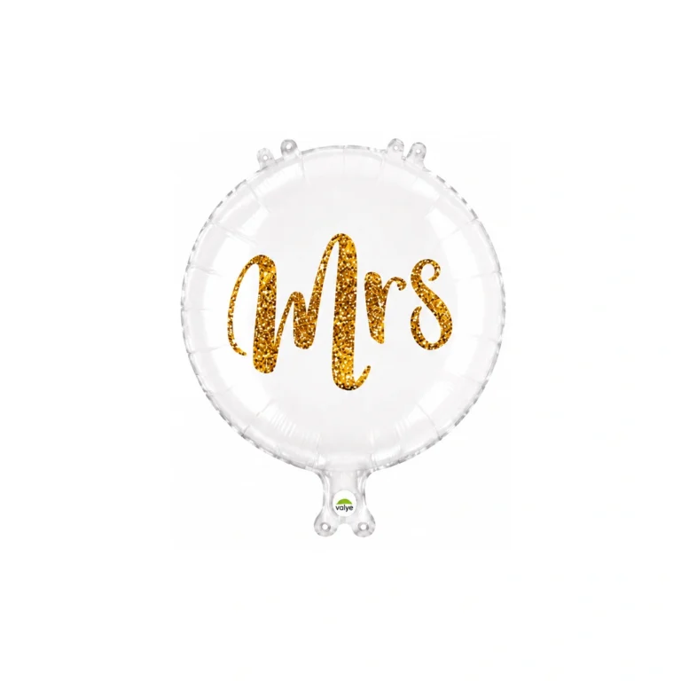 Okrugli folijski balon – Mrs, bijeli sa zlatnim natpisom, 18″