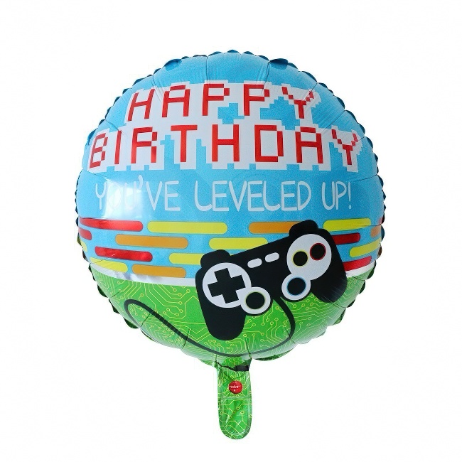 Okrugli folijski balon – Happy Birthday, You've Leveled Up, 18″