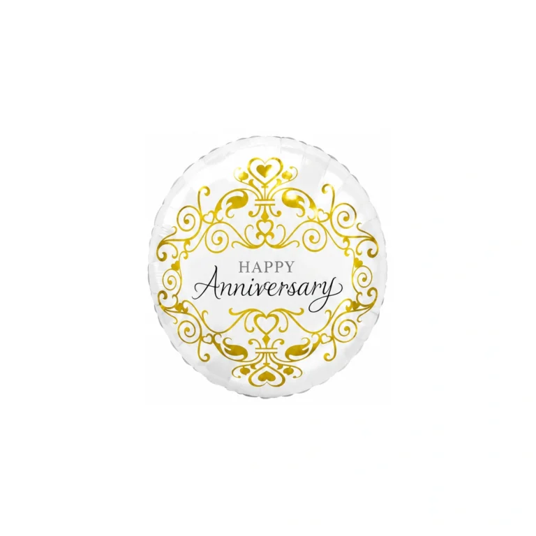 Folijski balon Happy Anniversary – bijelo-zlatni, 18″
