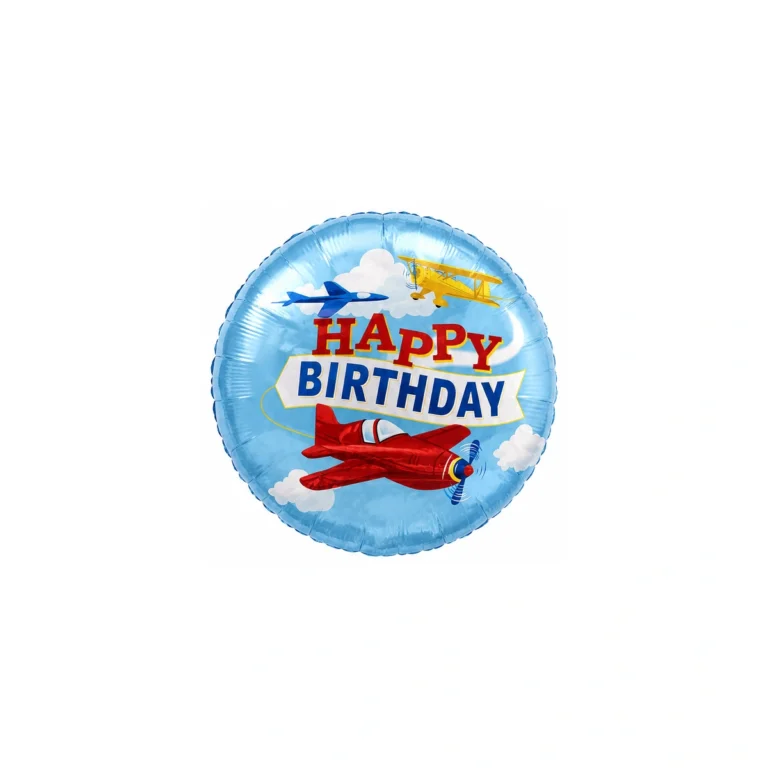 Okrugli folijski balon – avioni Happy Birthday, 18″