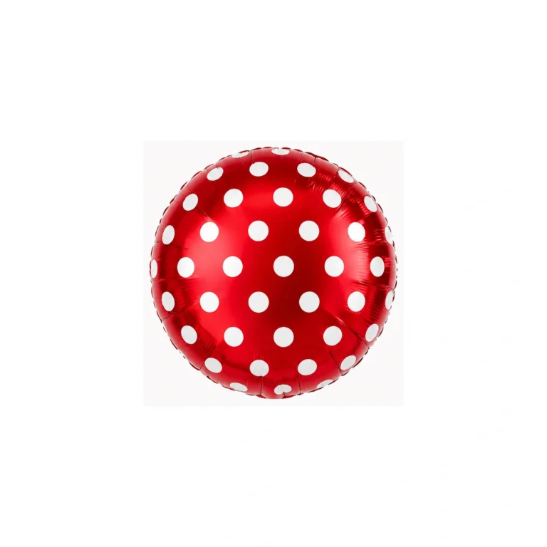 Okrugli folijski balon – crveni s bijelim tufnama, 18″