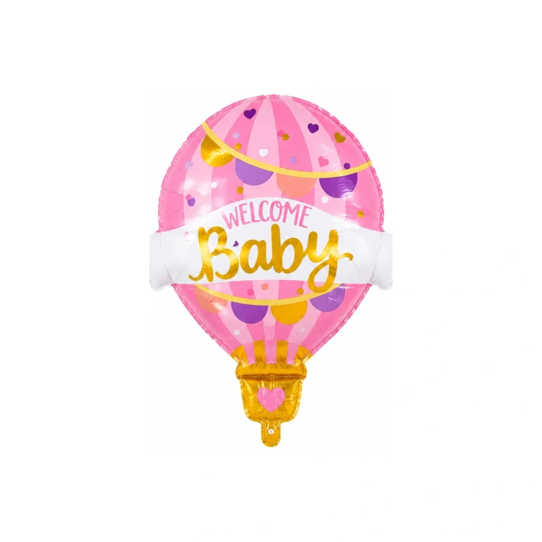 Folijski balon Welcome Baby – rozi leteći balon, 72 × 62 cm