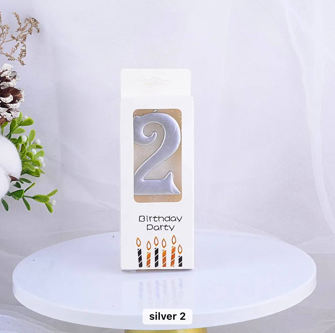 Svjećica za tortu broj 2, srebrna, Elegant, 5,5 cm