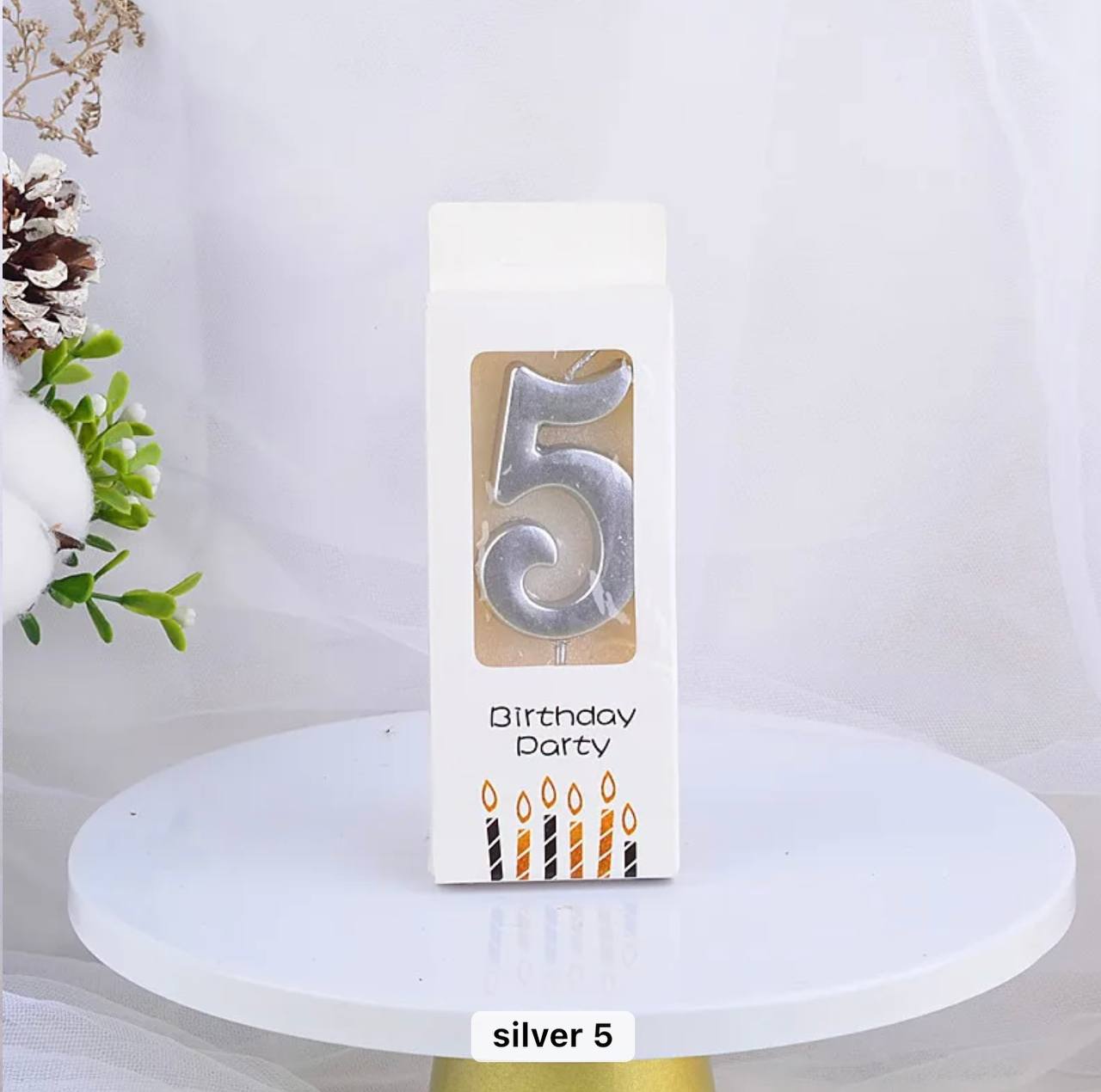 Svjećica za tortu broj 5, srebrna, Elegant, 5,5 cm
