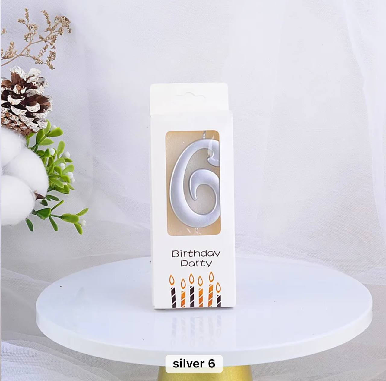 Svjećica za tortu broj 6, srebrna, Elegant, 5,5 cm
