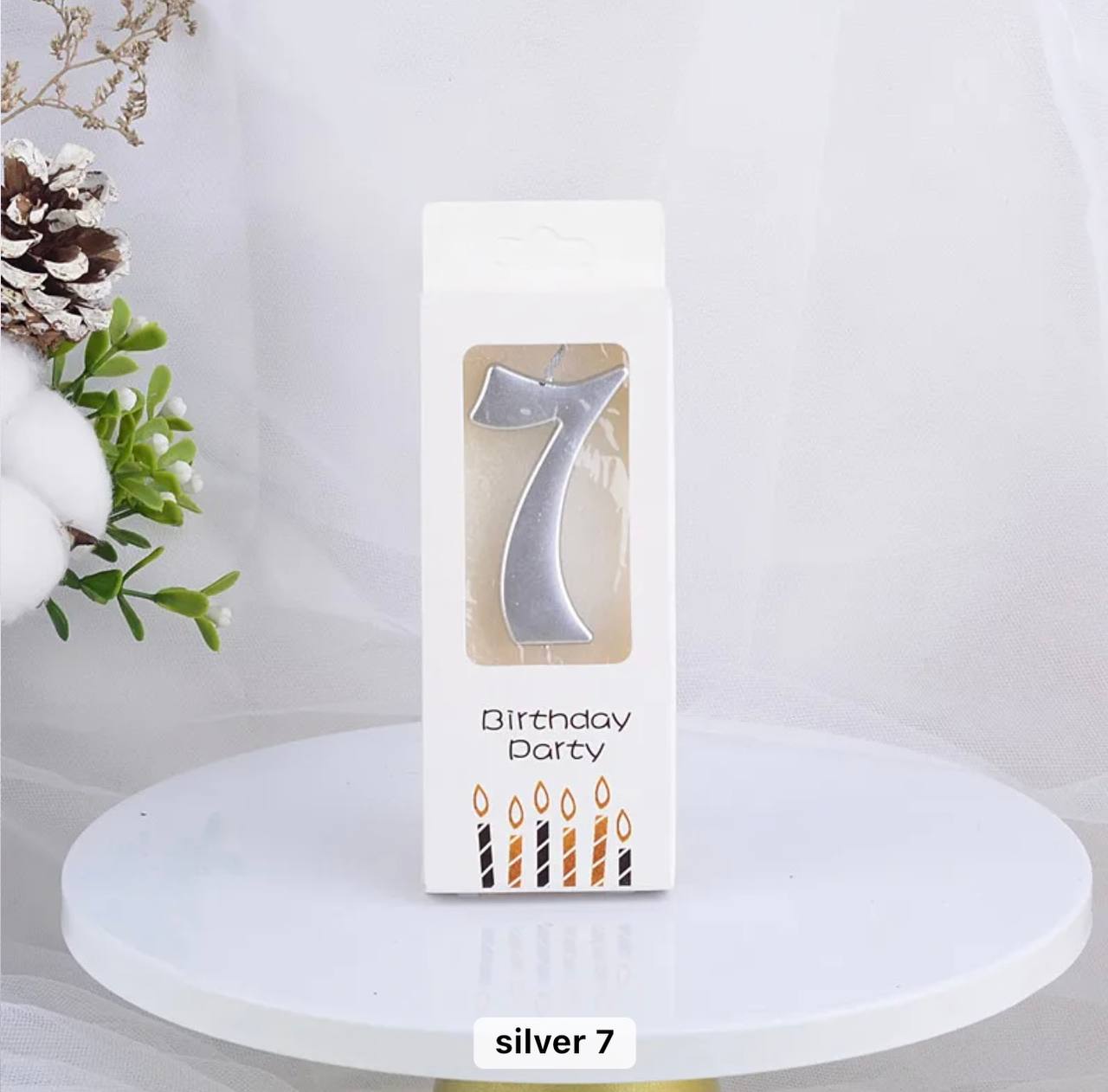 Svjećica za tortu broj 7, srebrna, Elegant, 5,5 cm