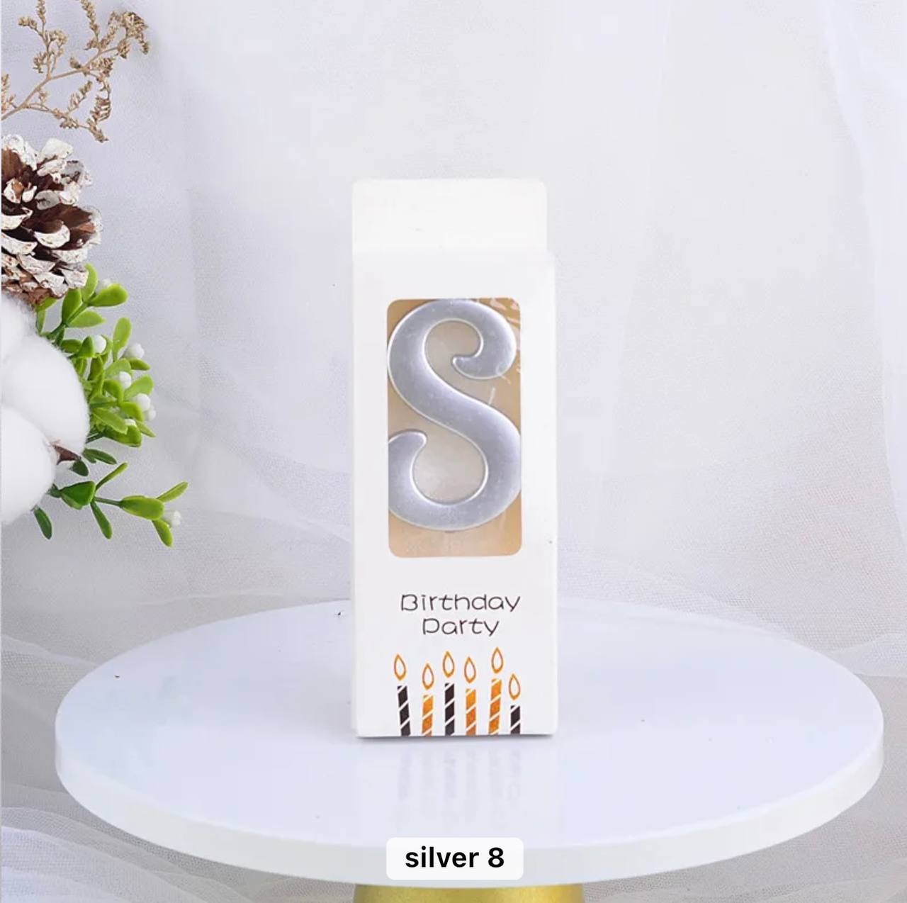 Svjećica za tortu broj 8, srebrna, Elegant, 5,5 cm