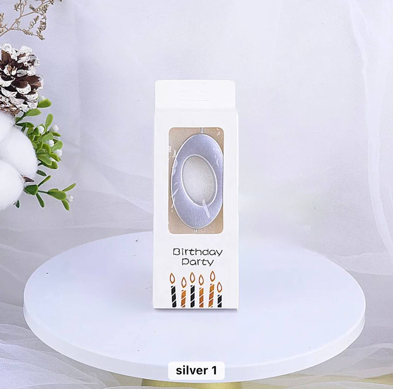 Svjećica za tortu broj 0, srebrna, Elegant, 5,5 cm