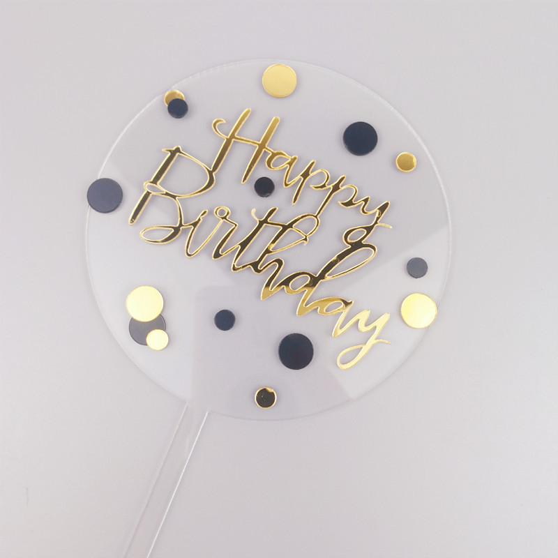Toper za tortu Happy Birthday 03, prozirni krug