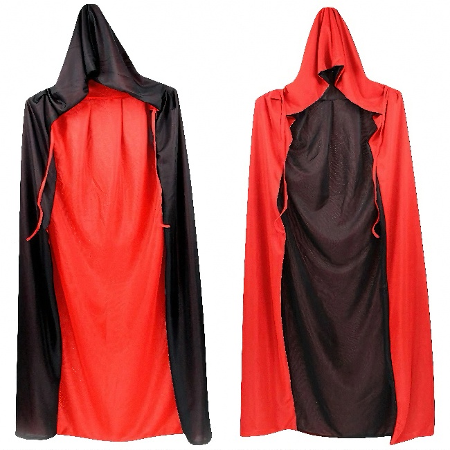 Crveno-crni dvostrani plašt s kapuljačom, 140 cm