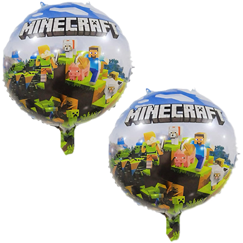 Okrugli folijski balon – Minecraft, nebo i oblaci, 18″