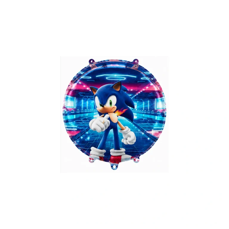 Okrugli folijski balon – Sonic s neonskim prstenom, 18″