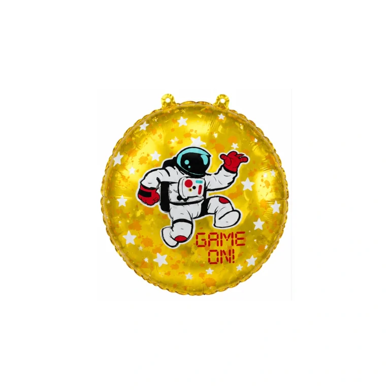Folijski balon astronaut Game On – zlatni, okrugli, 18″