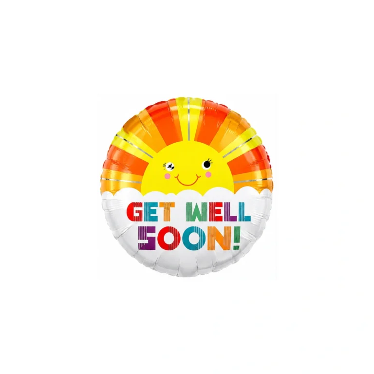 Folijski balon Get Well Soon – sunce, okrugli, 18″