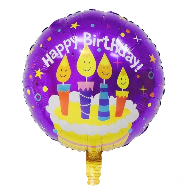Okrugli folijski balon – rođendanska torta, ljubičasti, 18″