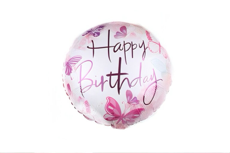 Okrugli folijski balon – leptiri i cvijeće, rozi, 18″