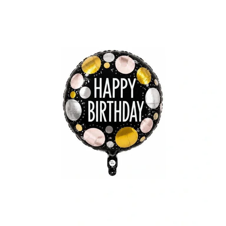 Folijski balon Happy Birthday – crni s velikim tufnama, 18″