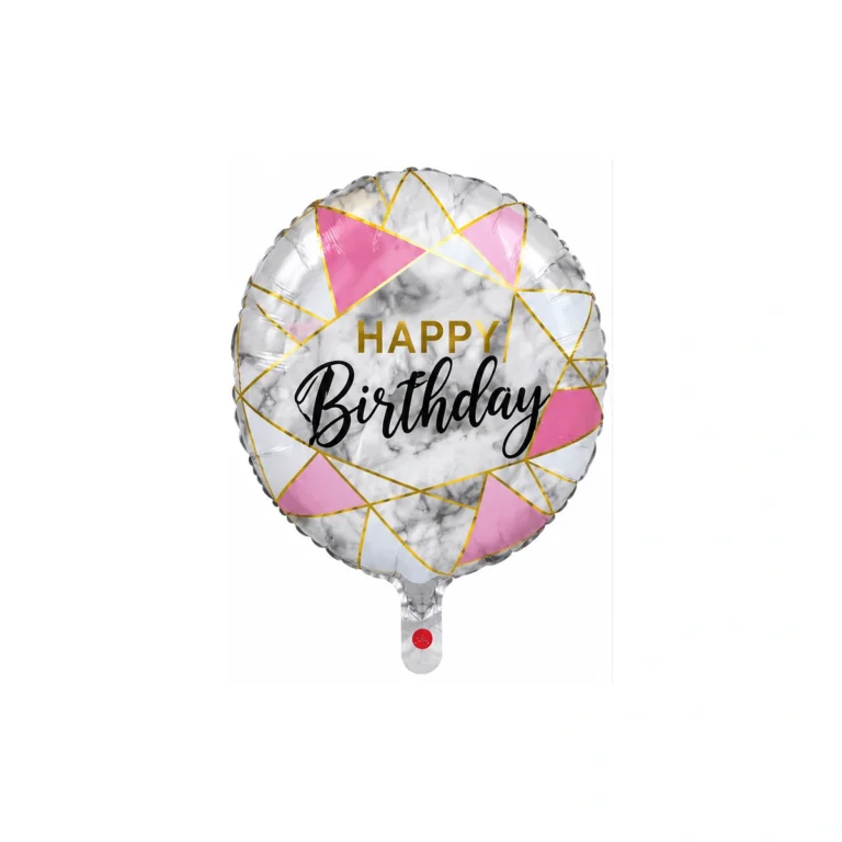 Okrugli folijski balon Happy Birthday – geometrijski, 18″