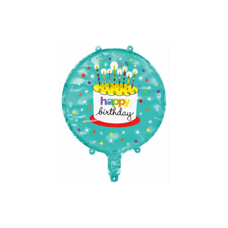 Okrugli folijski balon – Happy Birthday, rođendanska torta, 18″