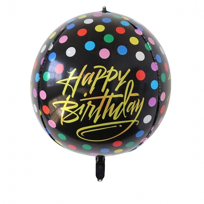 4D folijski balon – Happy Birthday, crni