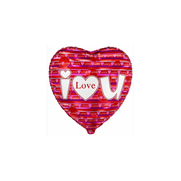 Folijski balon srce – I Love U, crvene i ciklama pruge, 18″