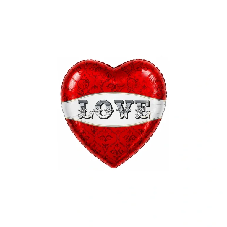 Folijski balon srce Love – crveni s bijelom trakom, 18″
