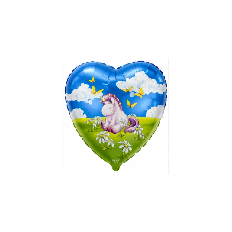 Folijski balon srce – jednorog i leptiri, 18″