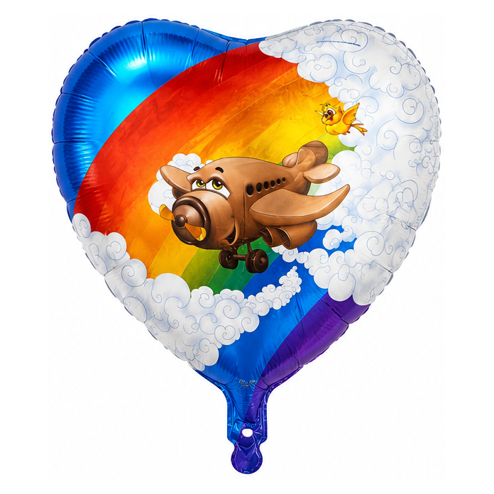 Folijski balon srce – avion i duga, 18″