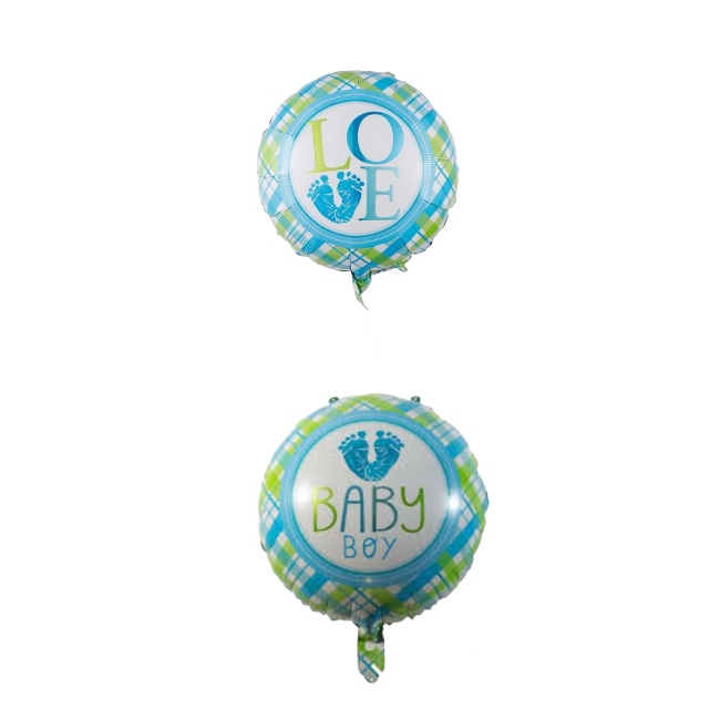 Okrugli folijski balon – Baby Boy, plavo-zelene kockice, 18″