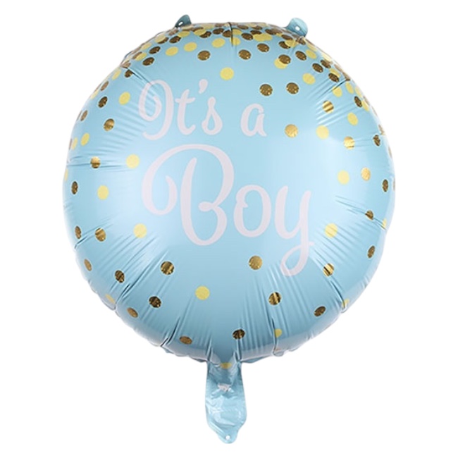Okrugli folijski balon – It's a Boy, zlatne konfete, 18″