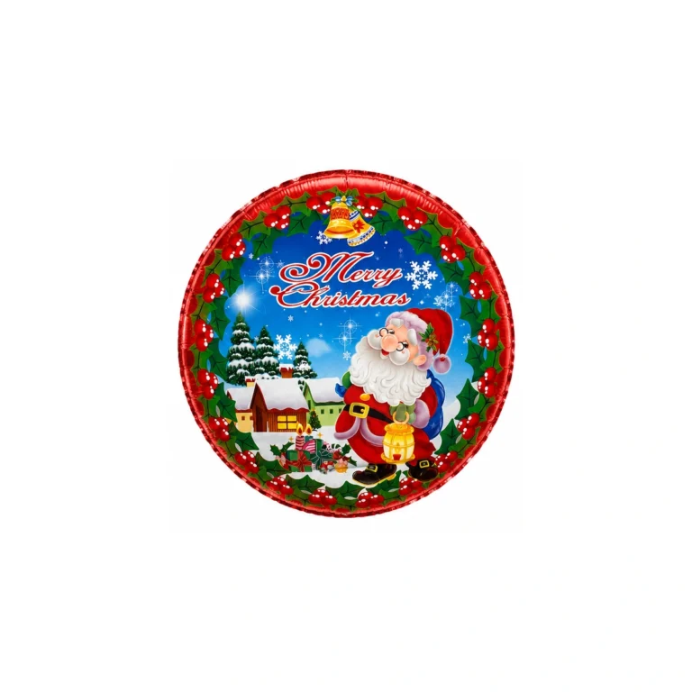 Okrugli folijski balon – Djed Mraz, crveni, 18″