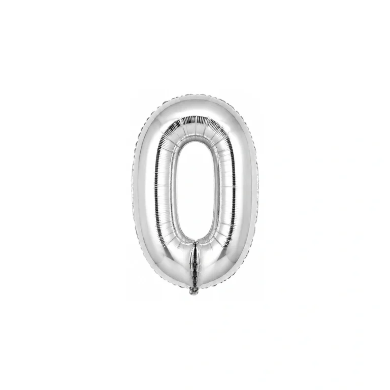 Folijski balon broj 0 – srebrni sjaj, 40″