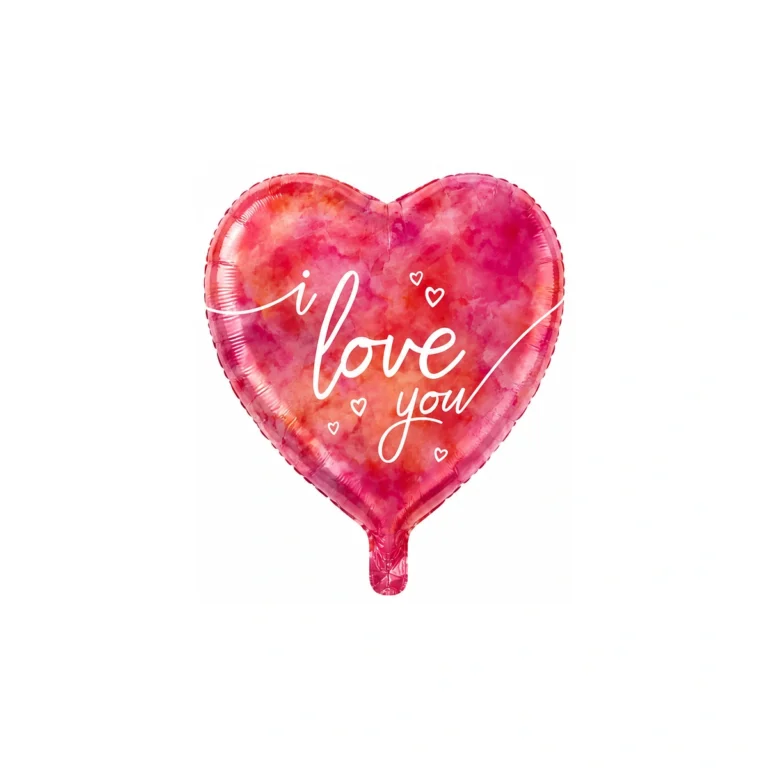 Folijski balon srce – I Love You, akvarelni motiv, 18″