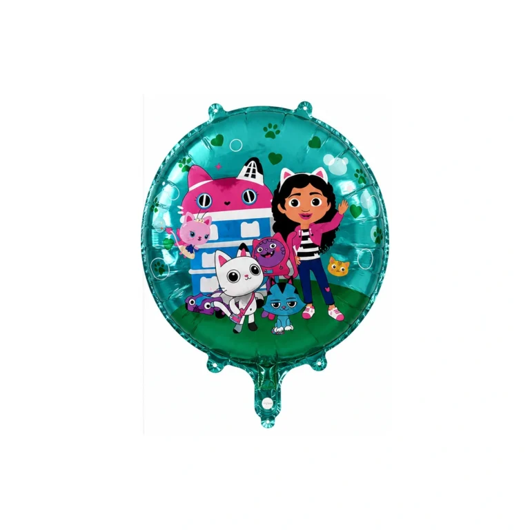 Okrugli folijski balon Gabby's Dollhouse – tirkizno-zeleni, 18″
