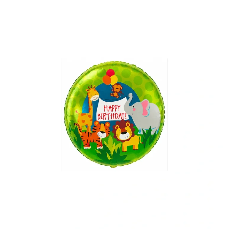 Okrugli folijski balon – safari životinje Happy Birthday, 18″