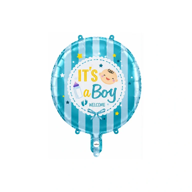 Okrugli folijski balon – It's a Boy Welcome, plave pruge