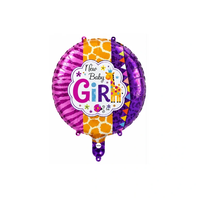 Okrugli folijski balon – New Baby Girl, safari uzorak