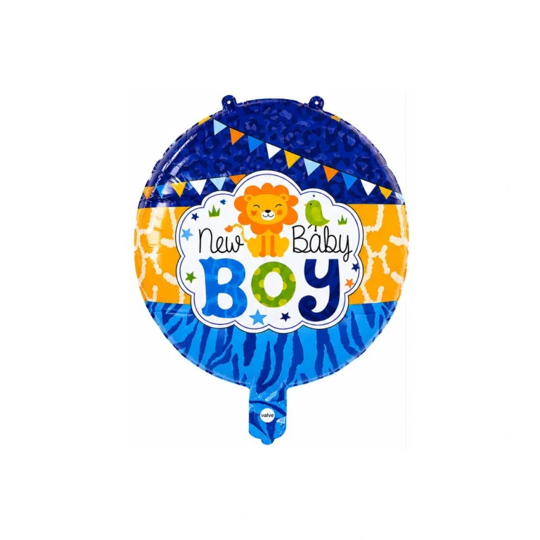 Okrugli folijski balon – New Baby Boy, lav i ptica