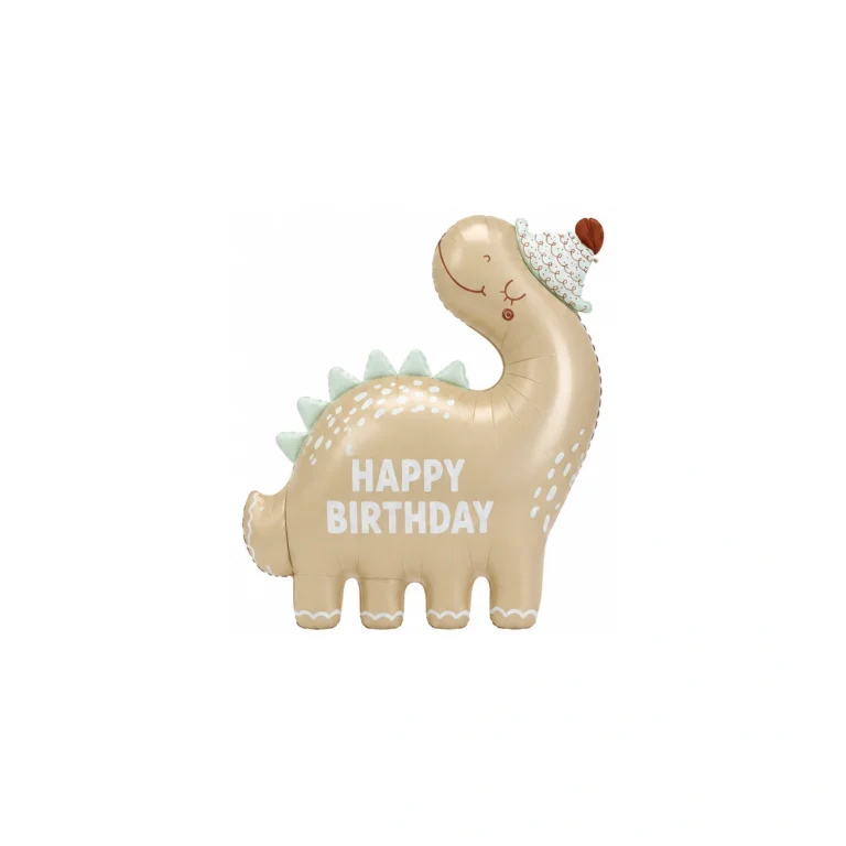 Folijski balon – bež dinosaurus Happy Birthday
