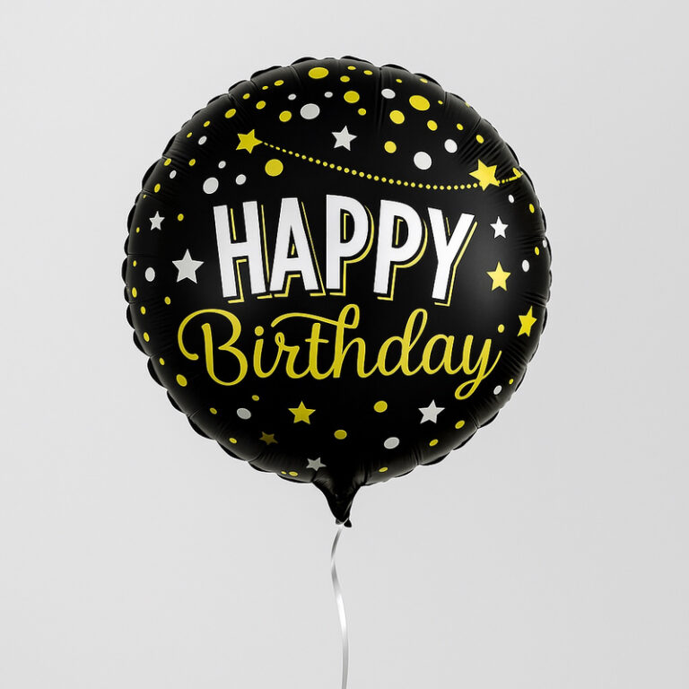 Folijski balon Happy Birthday – crni sa zlatnim zvjezdicama