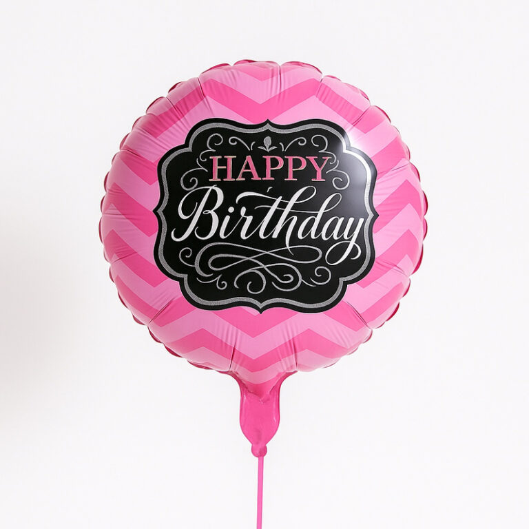 Folijski balon – Happy Birthday, rozi s crnim središtem