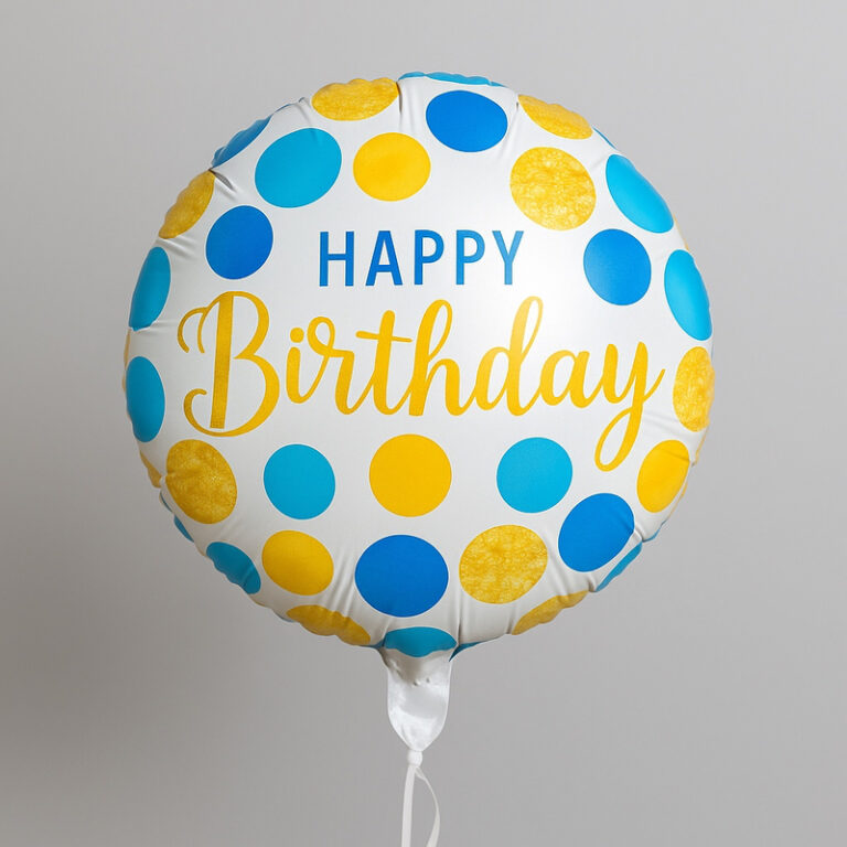 Folijski balon – Happy Birthday s plavim i zlatnim tufnama