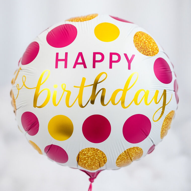Folijski balon – Happy Birthday s rozim i zlatnim tufnama
