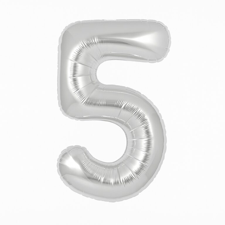 Folijski balon broj 5 – srebrna, 40″